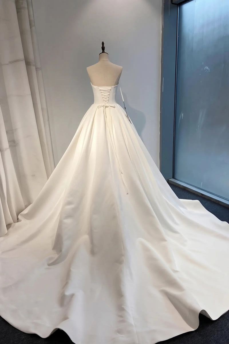Simple Elegant Strapless Wedding Dress Lace-Up Back 1920s Bridal Gown