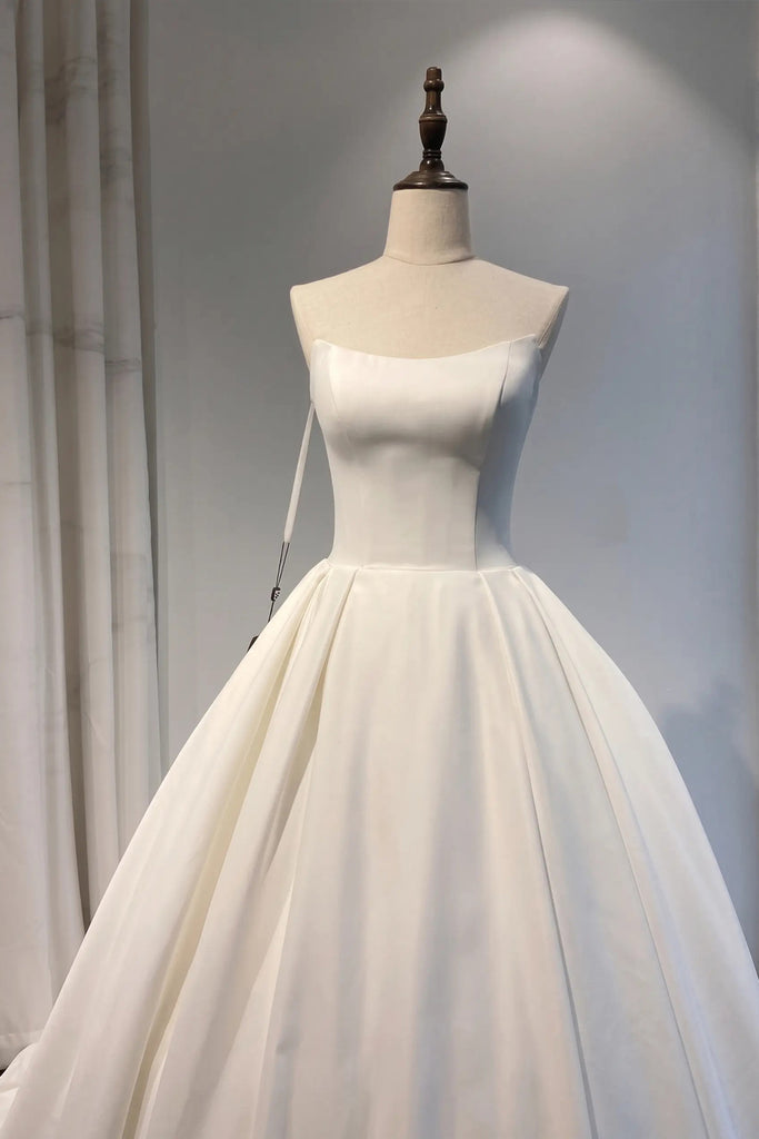 Simple Elegant Strapless Wedding Dress Lace-Up Back 1920s Bridal Gown