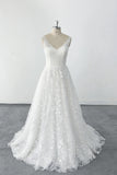 Simple style Plunging V Neck Floral Lace Wedding Dress Bridal Gown-Pgmdress