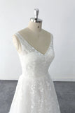Simple style Plunging V Neck Floral Lace Wedding Dress Bridal Gown