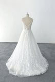 Simple style Plunging V Neck Floral Lace Wedding Dress Bridal Gown