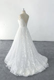 Simple style Plunging V Neck Floral Lace Wedding Dress Bridal Gown