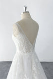 Simple style Plunging V Neck Floral Lace Wedding Dress Bridal Gown