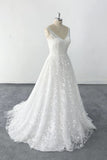 Simple style Plunging V Neck Floral Lace Wedding Dress Bridal Gown-Pgmdress