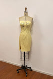 Sleeveless Yellow Embroidered Homecoming Dress with Side Slit-Pgmdress