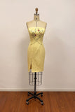 Sleeveless Yellow Embroidered Homecoming Dress with Side Slit-Pgmdress