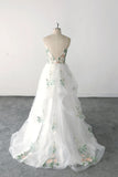 Spaghetti Strap Green Lace Forest Wedding Dress Fairy Bridal Gown-Pgmdress
