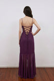 Spaghetti Strap Layered Ruffled Slit Purple Prom Dress Midi Gown-Pgmdress