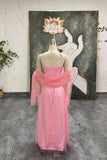 Spaghetti Strap Vintage Pink Prom Dress Party Dress with Shawl-Pgmdress