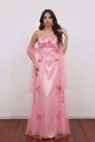 Spaghetti Strap Vintage Pink Prom Dress Party Dress with Shawl-Pgmdress