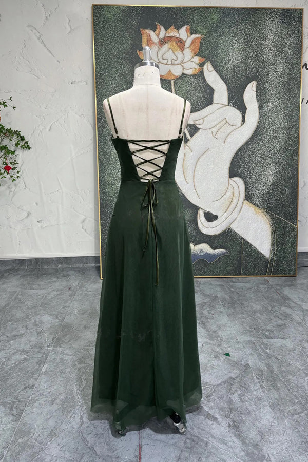 Spaghetti Straps 90S Green Prom Dress Vintage Green Party Dress-Pgmdress