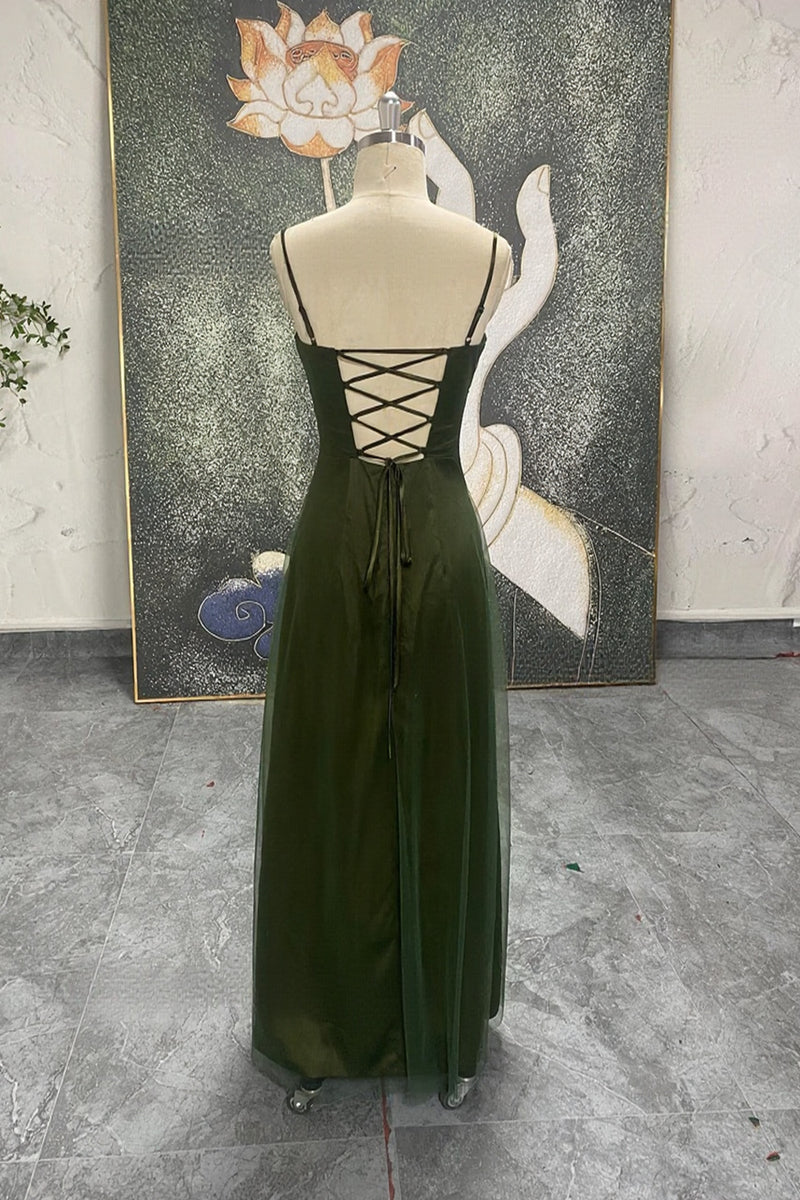 Spaghetti Straps 90S Green Prom Dress Vintage Green Prom Gown-Pgmdress