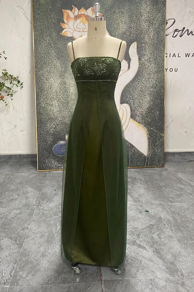 Spaghetti Straps 90S Green Prom Dress Vintage Green Prom Gown – Pgmdress