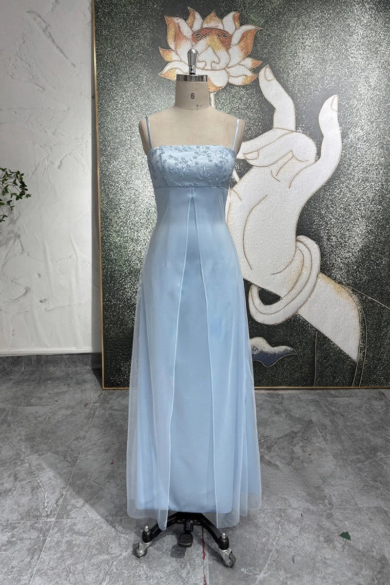 Spaghetti Straps 90S Vintage Light Blue Prom Dress Party Dress-Pgmdress