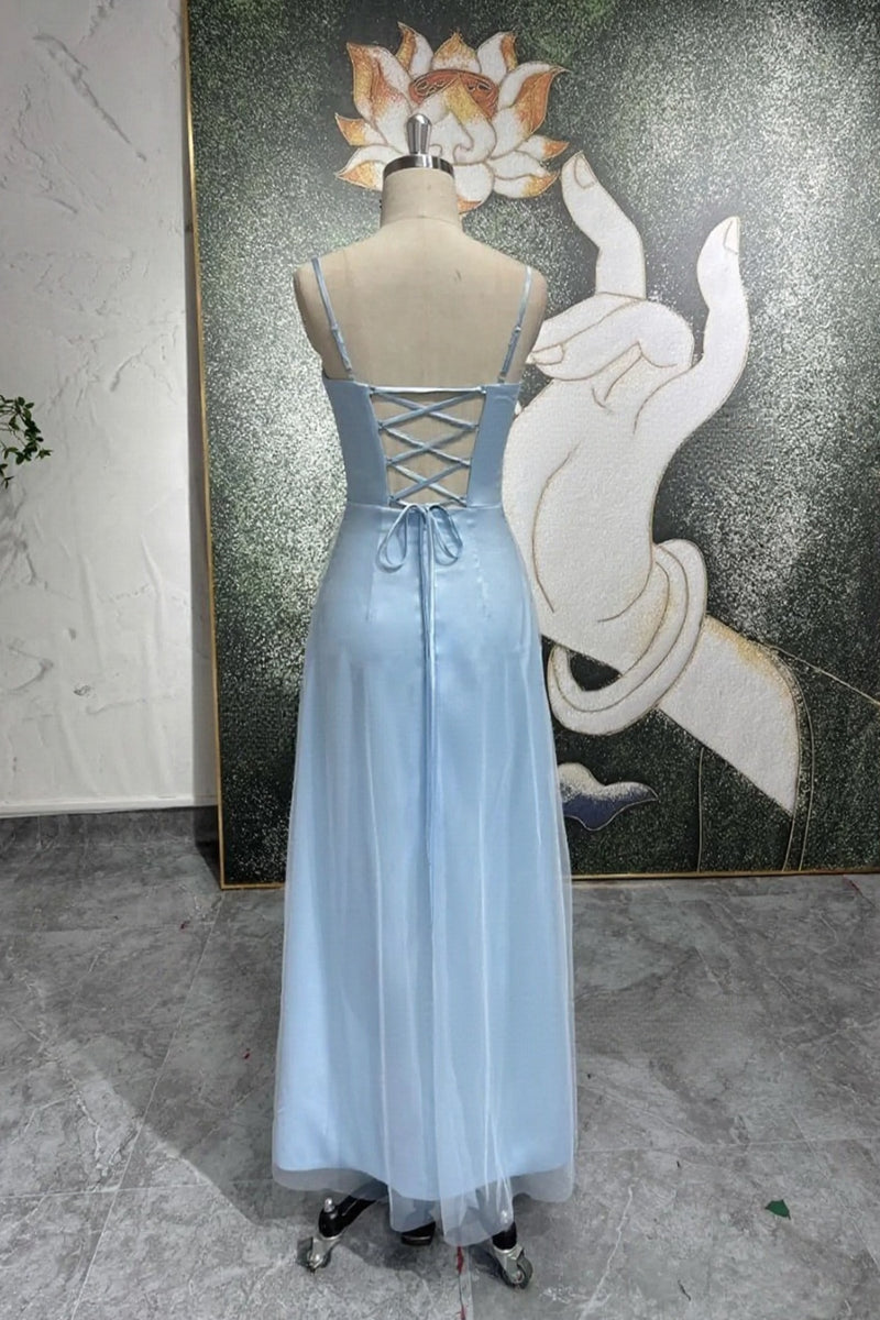 Spaghetti Straps 90S Vintage Light Blue Prom Dress Party Dress-Pgmdress