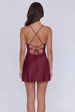Spaghetti Straps Burgundy Bodycon Short Homecoming Dress-Pgmdress