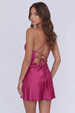 Spaghetti Straps Burgundy Bodycon Short Homecoming Dress-Pgmdress