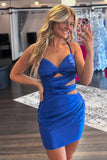 Spaghetti Straps Cutout Tight Mini Cute Homecoming Dress Party Dress-Pgmdress