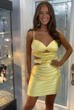 Spaghetti Straps Cutout Tight Mini Cute Homecoming Dress Party Dress-Pgmdress