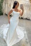 Spaghetti Straps Lace Beach Mermaid Court Train Wedding Dress  WD648-Pgmdress
