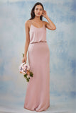 Spaghetti Straps Pink Long Bridesmaid Dress With Split