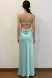 Spaghetti Straps Sexy Aqua Blue Cutout Prom Dress with Open Back