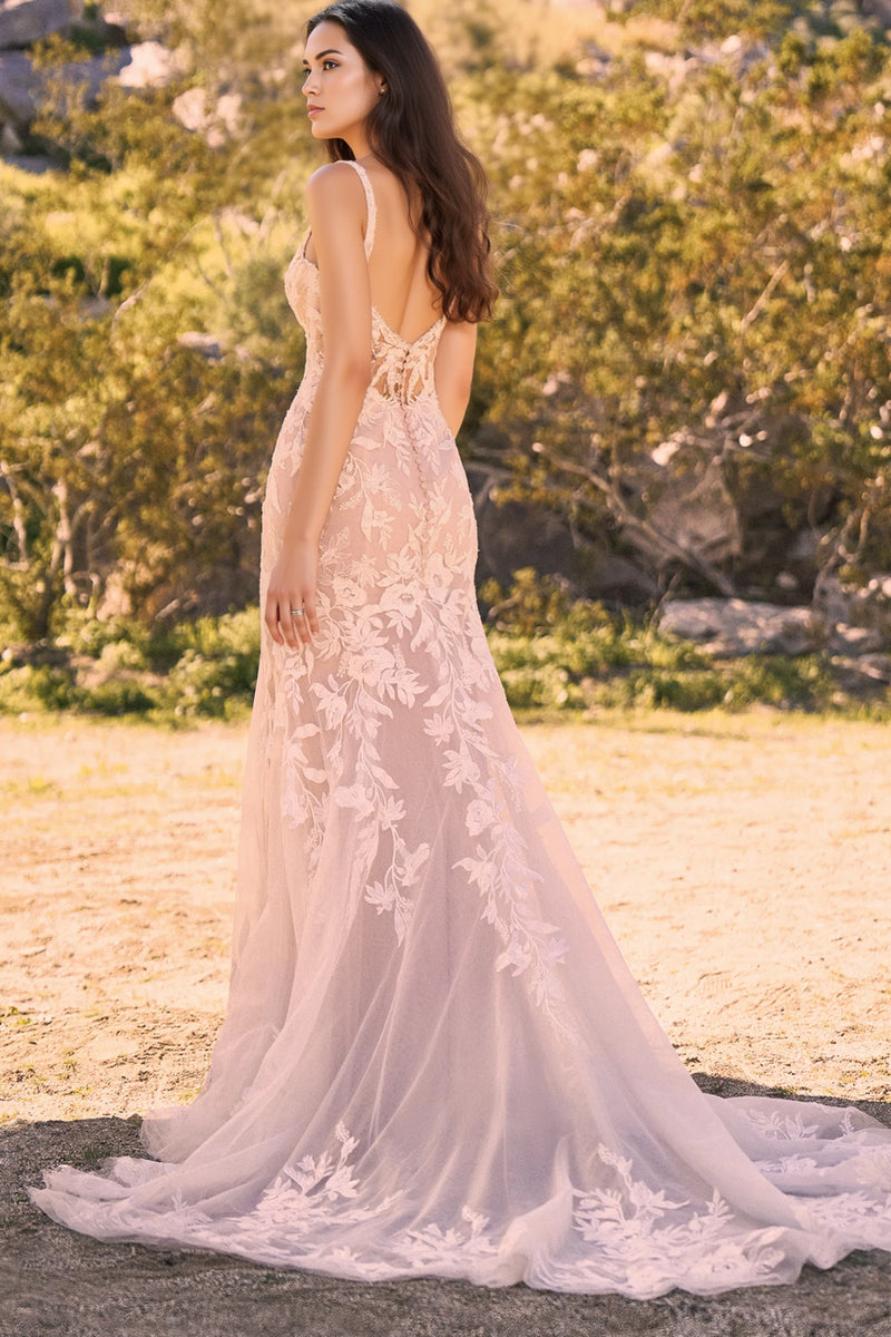 Spaghetti Straps Sweetheart Mermaid Bohemian Wedding Dress-Pgmdress