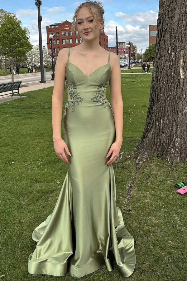 Spaghettiträger Meerjungfrau Rückenfrei Blau Langes Ballkleid PSK648