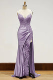 Robe de bal longue noire à bretelles spaghetti et appliques fendues sur le côté PSK440