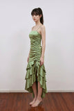Spaghetti Straps Ruffles Sleeveless Green Long Prom Dress PSK721-Pgmdress