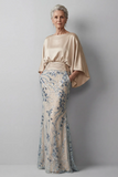Sparkly Beaded Floral Mermaid Champagne Mother of the Bride Dress-Pgmdress