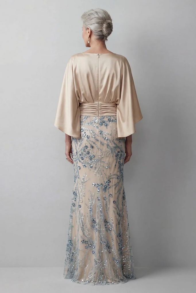 Sparkly Beaded Floral Mermaid Champagne Mother of the Bride Dress US4 / Champagne