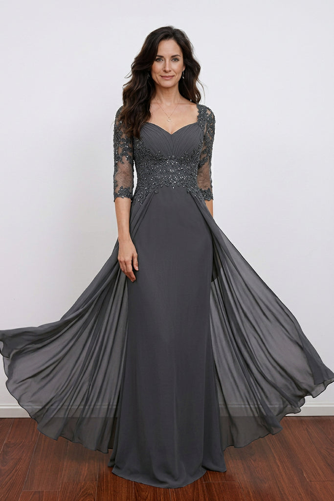 Sparkly Grey Chiffon Sheath Floor-Length Mother of the Bride Dress US12 / Custom Color