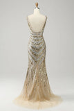 Sparkly Mermaid Deep V-Neck Sequins Gold Long Prom Dress Party Dress-Pgmdress