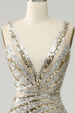 Sparkly Mermaid Deep V-Neck Sequins Gold Long Prom Dress Party Dress-Pgmdress