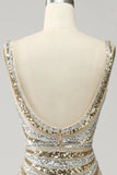 Sparkly Mermaid Deep V-Neck Sequins Gold Long Prom Dress Party Dress-Pgmdress