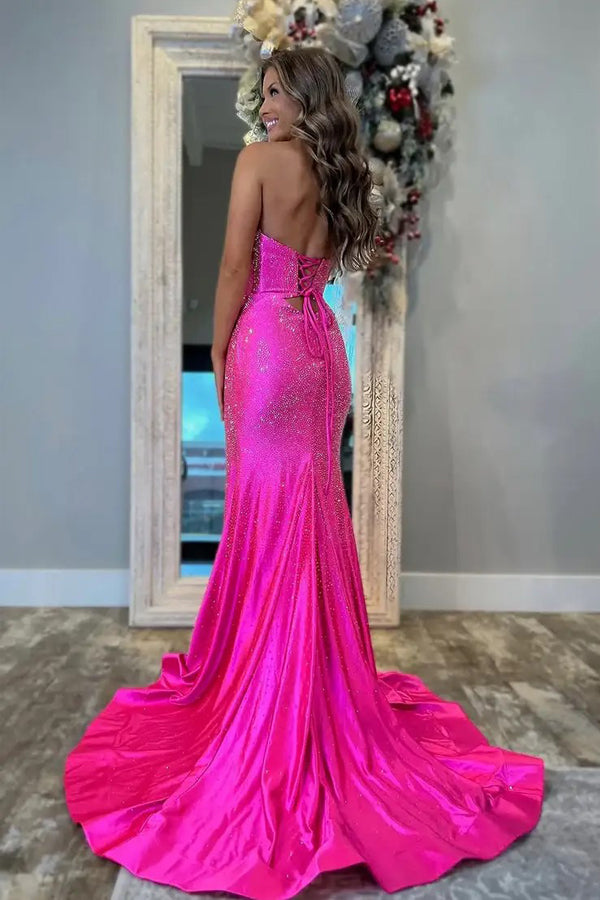 Sparkly Mermaid Sweetheart Hot Pink Prom Dress With Beading PSK722-Pgmdress