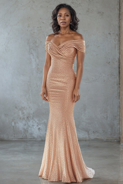 Sparkly Off The Shoulder Champagne Mother Of The Bride Dress US0 / Champagne Sparkly Off The Shoulder Champagne Mother Of The Bride Dress US0 / Champagne