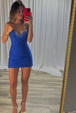 Sparkly Royal Blue Bodycon Corset Homecoming Dress With Beading-Pgmdress
