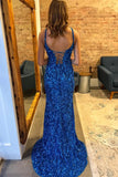 Sparkly Royal Blue Sequin Mermaid Long Prom Dress with Slit PSK494-Pgmdress