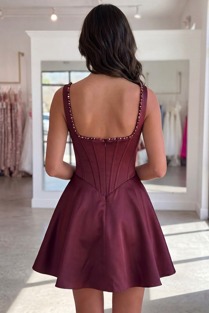 Sparkly Short Corset A Line Homecoming Dress Party Dress with Pearls – Pgmdress