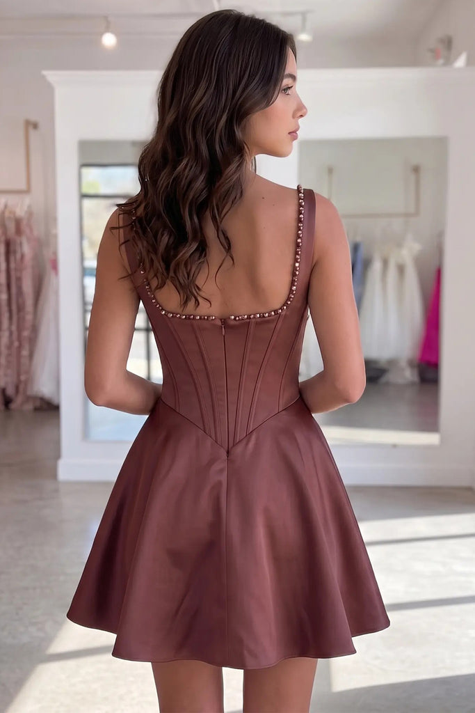 Sparkly Short Corset A Line Homecoming Dress Party Dress with Pearls – Pgmdress