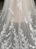Sparkly V Neck Lace Wedding Dress Bridal Gown With Court Train-Pgmdress
