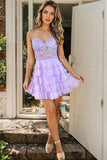 Sparkly A-line Strapless Appliques Tiered Lilac Homecoming Dress PD553-Pgmdress