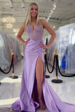 Sparkly Mermaid Halter V-Neck Royal Blue Long Prom Dress PSK667-Pgmdress