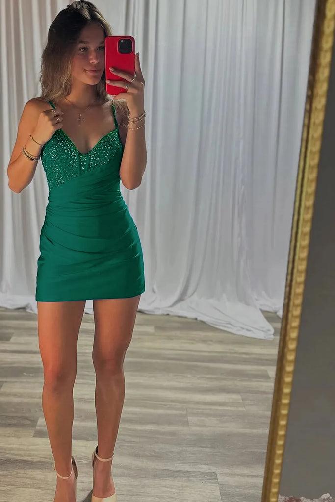 Sparkly Royal Blue Bodycon Corset Homecoming Dress With Beading