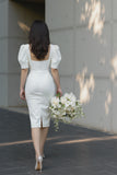 Square Neck Bodycon Engagement Dress Short Wedding Dress with Sleeves-Pgmdress