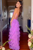 Strapless A Line Chiffon Purple Prom Dress Party Dress With Ruffles-Pgmdress
