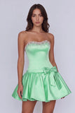 Strapless Beaded Hot Pink Homecoming Dress Party Dress with Bow-Pgmdress
