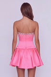 Strapless Beaded Hot Pink Homecoming Dress Party Dress with Bow-Pgmdress